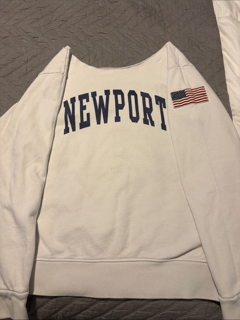 Newport White Crewneck Sweatshirt with Flag Patch